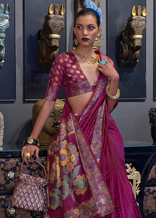 Plum Purple Handloom Woven Dual Tone Organza Silk Saree with Sequins Work Clothsvilla