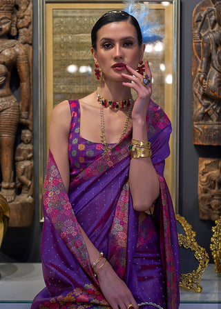 Eminence Purple Handloom Woven Dual Tone Organza Silk Saree with Sequins Work Clothsvilla