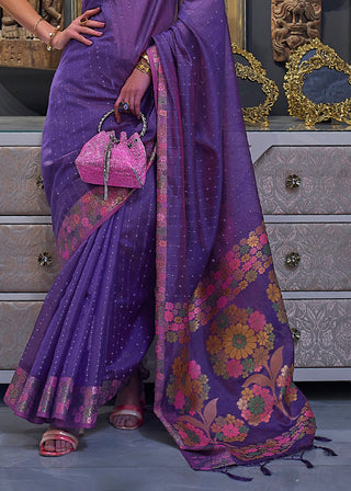 Eminence Purple Handloom Woven Dual Tone Organza Silk Saree with Sequins Work Clothsvilla