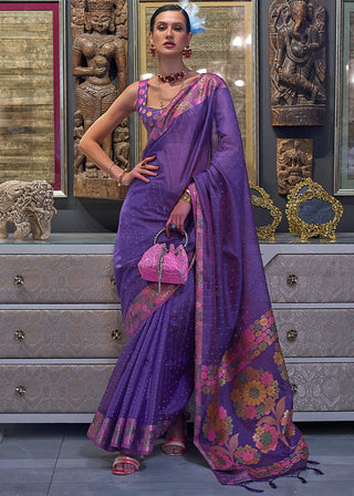 Eminence Purple Handloom Woven Dual Tone Organza Silk Saree with Sequins Work Clothsvilla