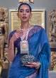 Load image into Gallery viewer, Cobalt Blue Handloom Woven Dual Tone Organza Silk Saree with Sequins Work Clothsvilla