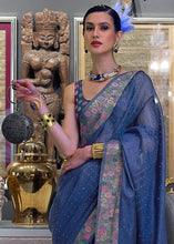 Load image into Gallery viewer, Midnight Blue Handloom Woven Dual Tone Organza Silk Saree with Sequins Work Clothsvilla