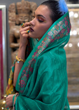 Load image into Gallery viewer, Turquoise Green Handloom Woven Dual Tone Organza Silk Saree with Sequins Work Clothsvilla