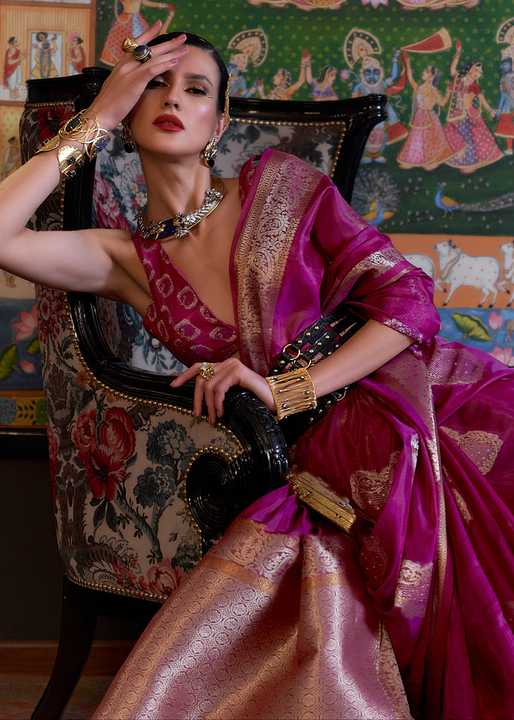 Lollipop Purple Handloom Woven Dual Tone Organza Silk Saree with Sequins Work Clothsvilla