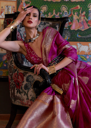 Lollipop Purple Handloom Woven Dual Tone Organza Silk Saree with Sequins Work Clothsvilla