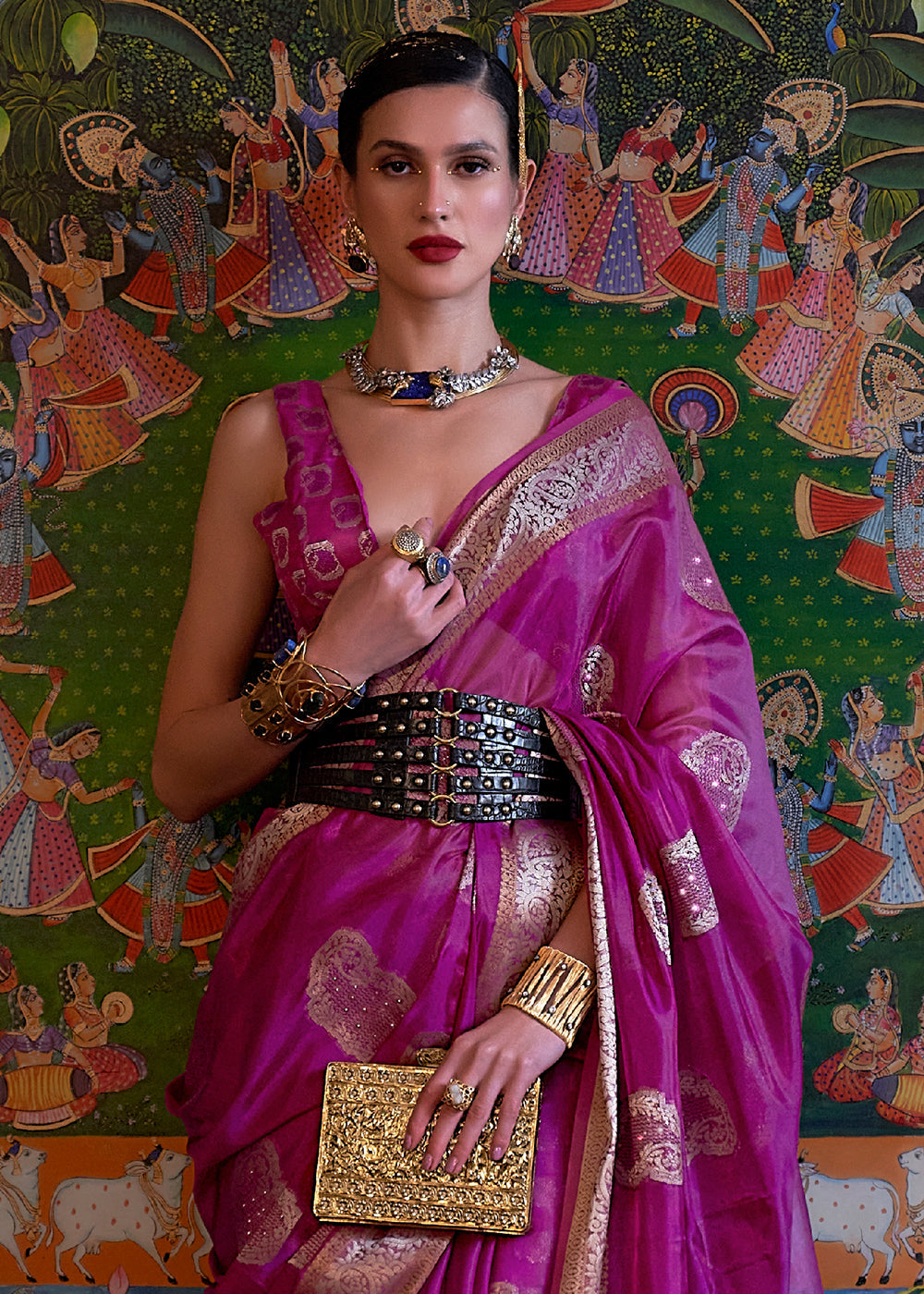Lollipop Purple Handloom Woven Dual Tone Organza Silk Saree with Sequins Work Clothsvilla