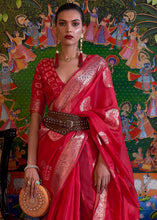 Load image into Gallery viewer, Ruby Red Handloom Woven Dual Tone Organza Silk Saree with Sequins Work Clothsvilla