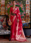 Ruby Red Handloom Woven Dual Tone Organza Silk Saree with Sequins Work Clothsvilla
