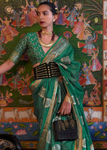 Load image into Gallery viewer, Greasy Green Handloom Woven Dual Tone Organza Silk Saree with Sequins Work Clothsvilla