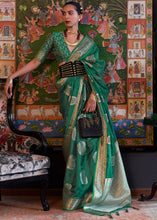 Load image into Gallery viewer, Greasy Green Handloom Woven Dual Tone Organza Silk Saree with Sequins Work Clothsvilla