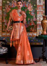 Load image into Gallery viewer, Coral Orange Handloom Woven Dual Tone Organza Silk Saree with Sequins Work Clothsvilla