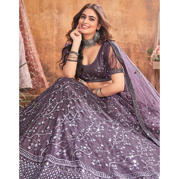 Warm Grey Thread and Sequence work Lehenga choli ClothsVilla
