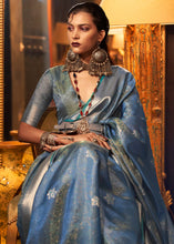 Load image into Gallery viewer, Steel Blue Two Tone Handloom Woven Organza Silk Saree Clothsvilla