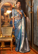 Load image into Gallery viewer, Steel Blue Two Tone Handloom Woven Organza Silk Saree Clothsvilla