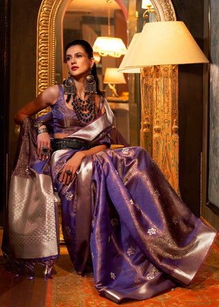 Electric Purple Two Tone Handloom Woven Organza Silk Saree Clothsvilla