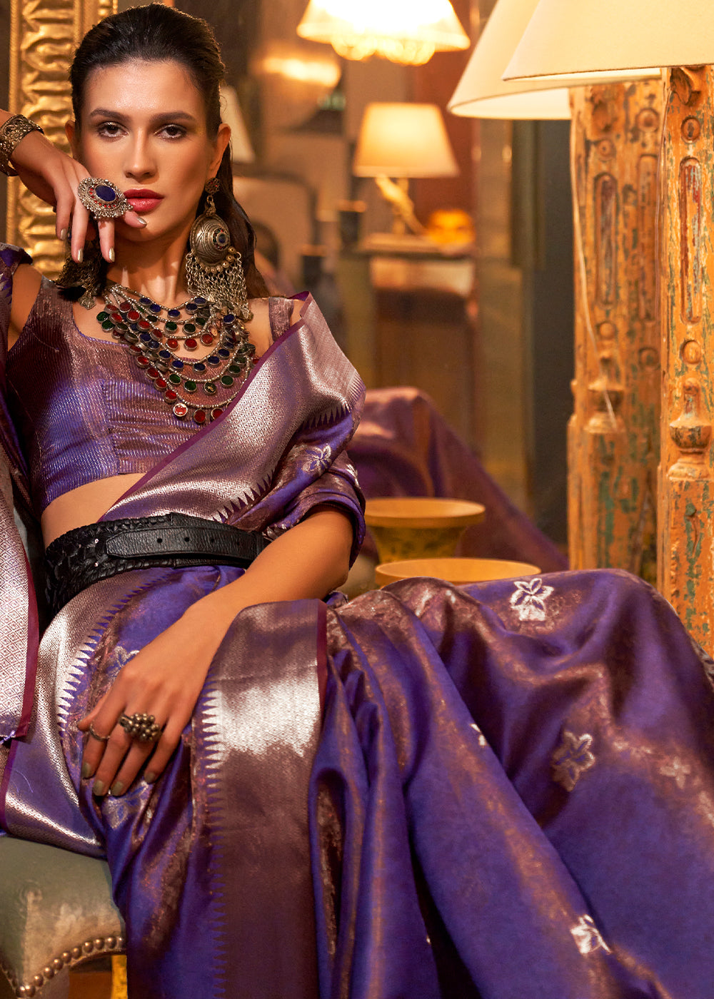 Electric Purple Two Tone Handloom Woven Organza Silk Saree Clothsvilla