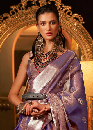 Electric Purple Two Tone Handloom Woven Organza Silk Saree Clothsvilla