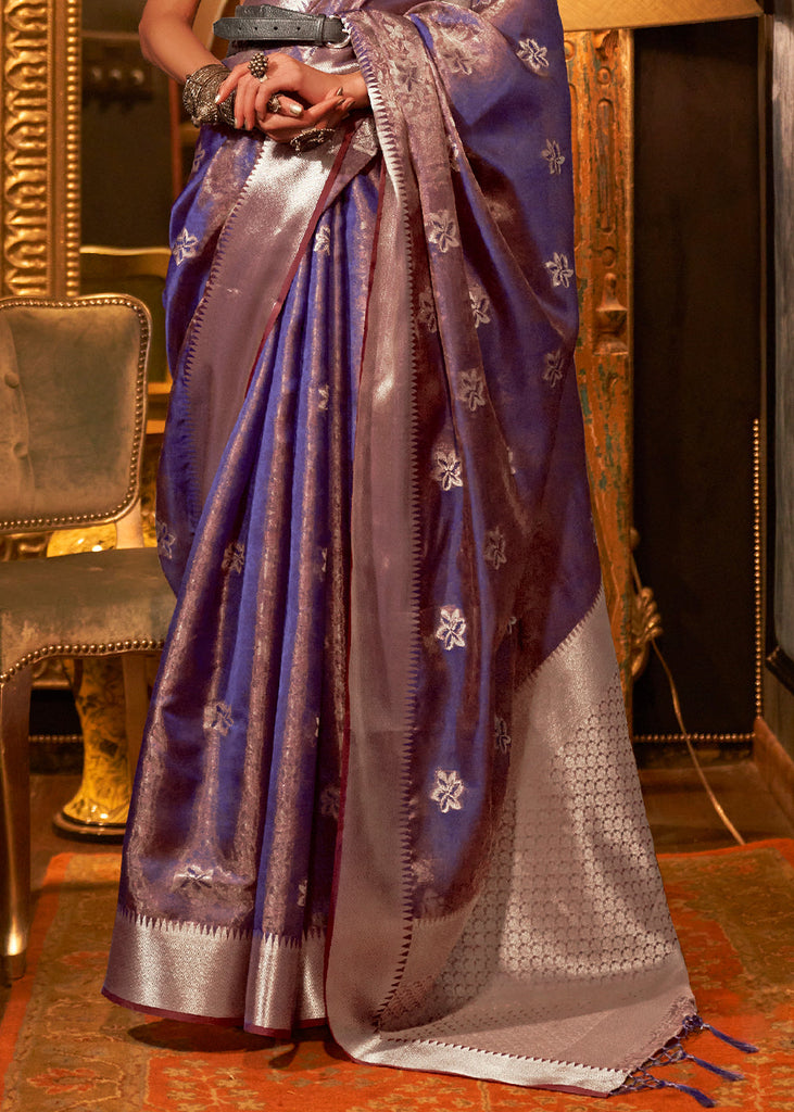 Electric Purple Two Tone Handloom Woven Organza Silk Saree Clothsvilla
