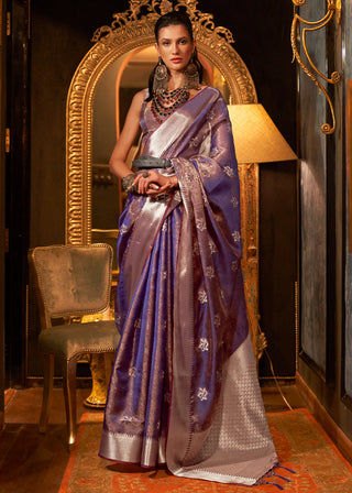 Electric Purple Two Tone Handloom Woven Organza Silk Saree Clothsvilla
