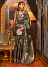 Load image into Gallery viewer, Ash Grey Two Tone Handloom Woven Organza Silk Saree Clothsvilla