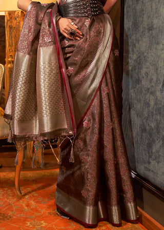 Chestnut Brown Two Tone Handloom Woven Organza Silk Saree Clothsvilla