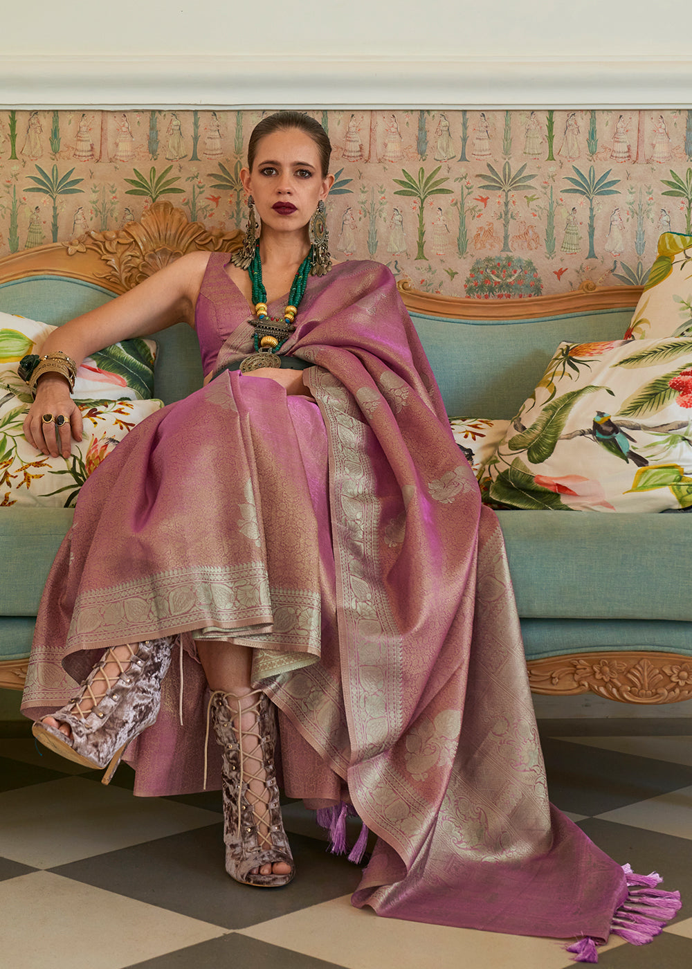 Lilac Purple Woven Satin Tissue Silk Saree Secondary image