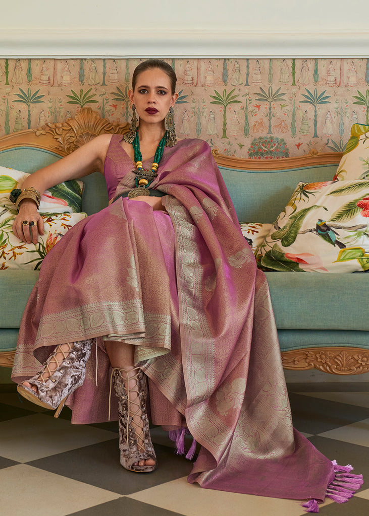 Lilac Purple Woven Satin Tissue Silk Saree Clothsvilla