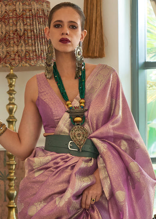 Lilac Purple Woven Satin Tissue Silk Saree Clothsvilla