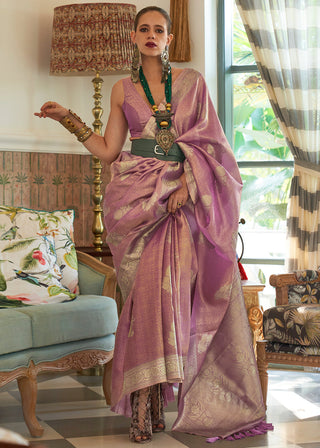 Lilac Purple Woven Satin Tissue Silk Saree Clothsvilla