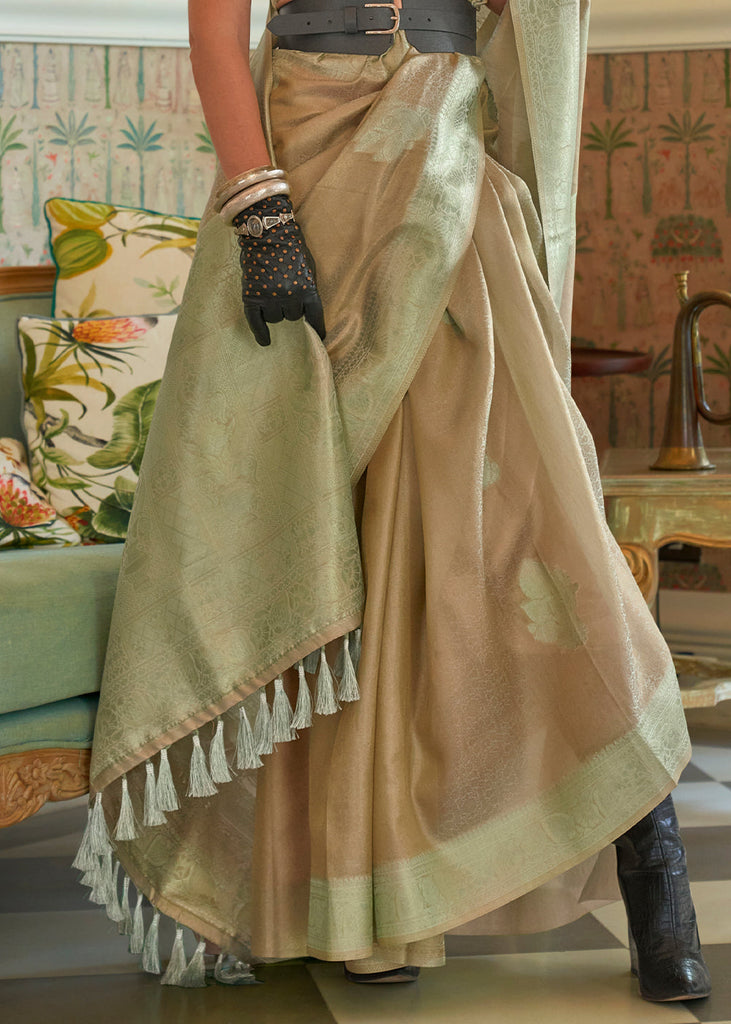Brown & Green Woven Satin Tissue Silk Saree Clothsvilla
