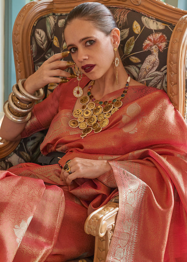 Shades Of Red Woven Satin Tissue Silk Saree Clothsvilla