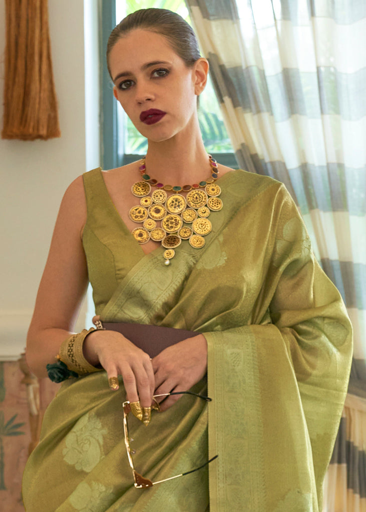 Shades Of Green Woven Satin Tissue Silk Saree Clothsvilla