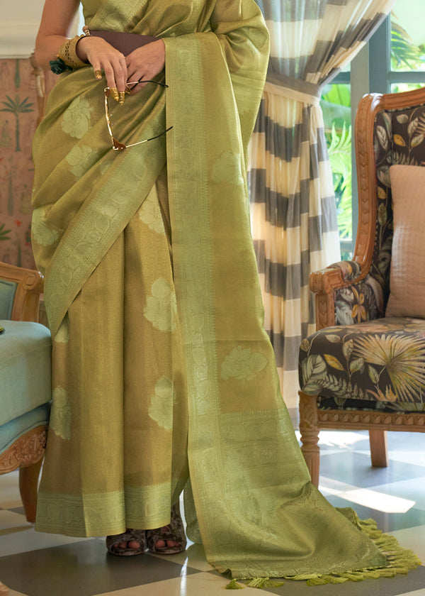 Shades Of Green Woven Satin Tissue Silk Saree Clothsvilla