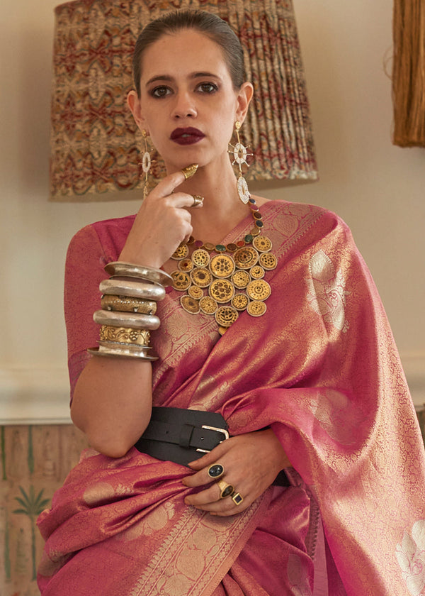 Shades Of Pink Woven Satin Tissue Silk Saree Clothsvilla