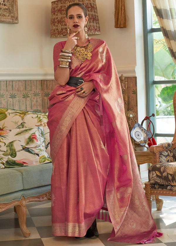 Shades Of Pink Woven Satin Tissue Silk Saree Clothsvilla