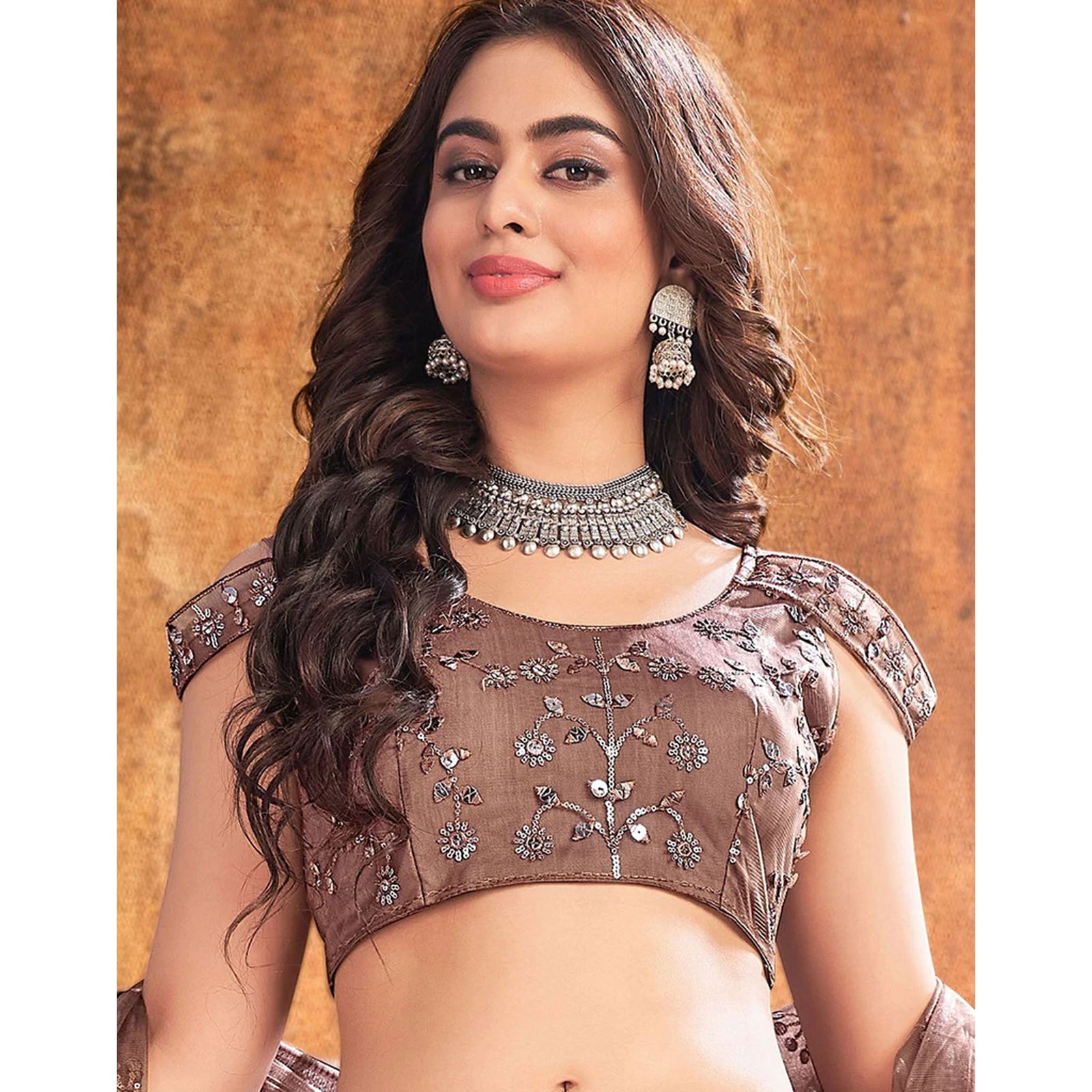Dark Brown Thread and Sequence work Lehenga choli ClothsVilla