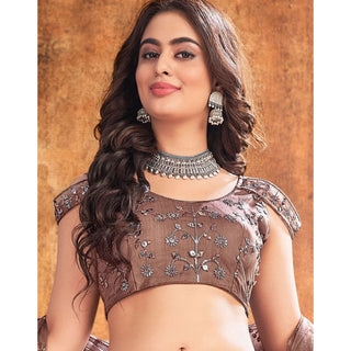 Dark Brown Thread and Sequence work Lehenga choli ClothsVilla