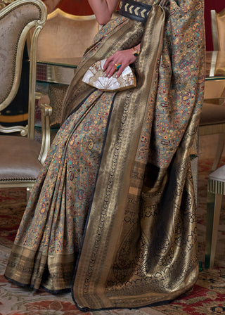 Golden Black Kashmiri Jamawar Woven Silk Saree Clothsvilla