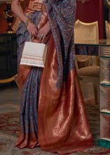 Load image into Gallery viewer, Navy Blue Kashmiri Jamawar Woven Silk Saree Clothsvilla