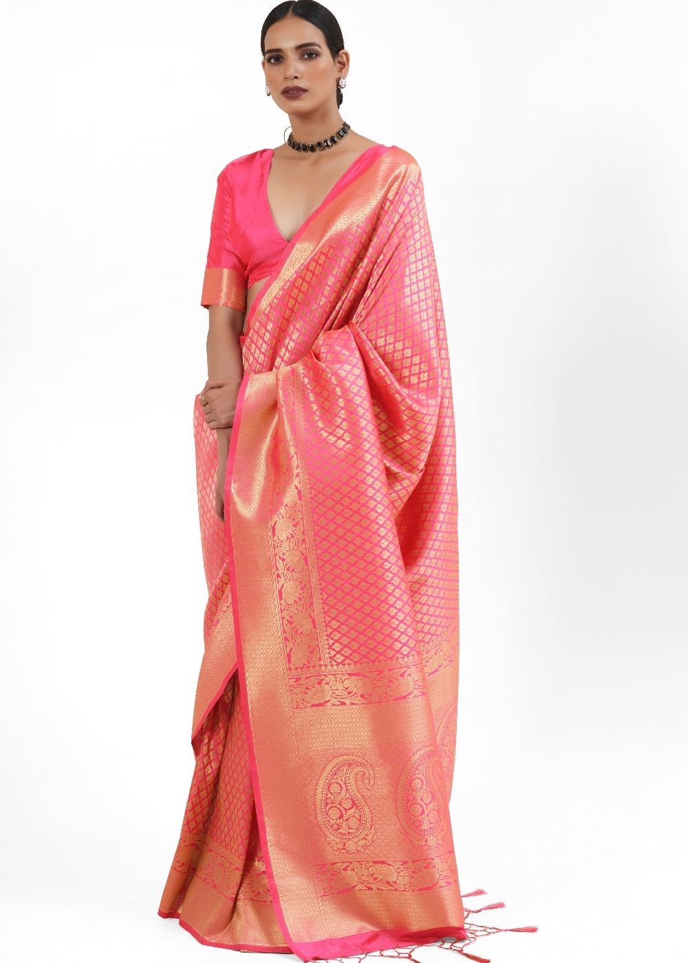 Vivid Pink Kanjivaram Soft Woven Silk Saree Clothsvilla Main image