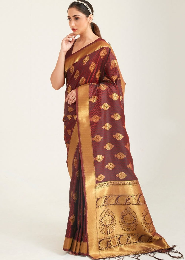 Caramel Brown Zari Butta Woven Banasari Silk Saree Clothsvilla