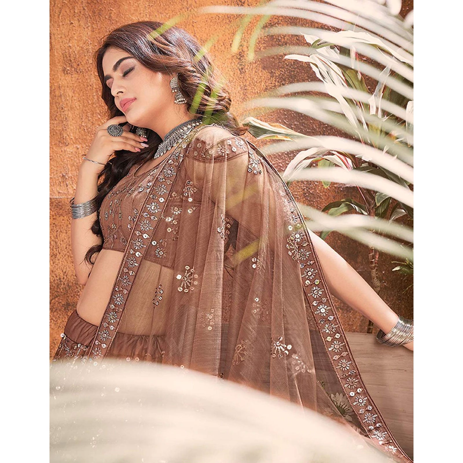 Dark Brown Thread and Sequence work Lehenga choli ClothsVilla