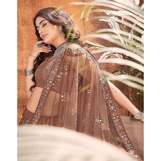 Dark Brown Thread and Sequence work Lehenga choli ClothsVilla