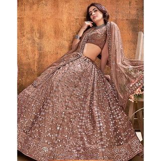 Dark Brown Thread and Sequence work Lehenga choli ClothsVilla