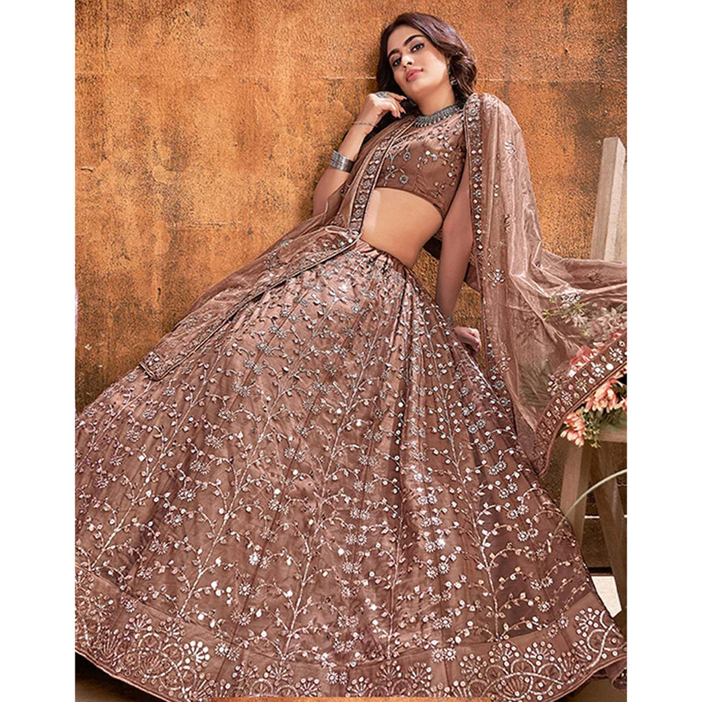 Dark Brown Thread and Sequence work Lehenga choli ClothsVilla