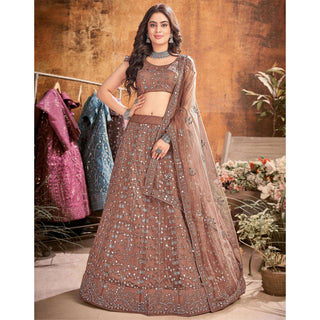 Dark Brown Thread and Sequence work Lehenga choli ClothsVilla