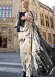 Load image into Gallery viewer, Parchment White Designer Satin Crepe Printed Saree Clothsvilla