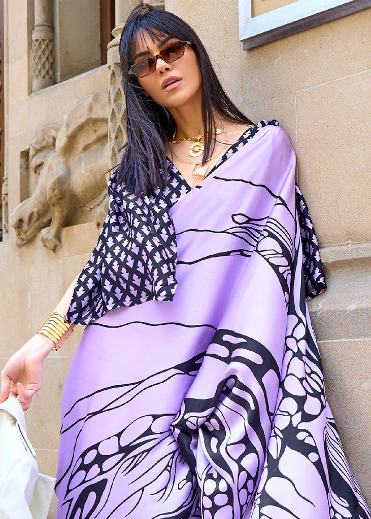 Orchid Purple Designer Satin Crepe Printed Saree Clothsvilla