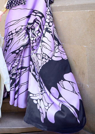 Orchid Purple Designer Satin Crepe Printed Saree Clothsvilla