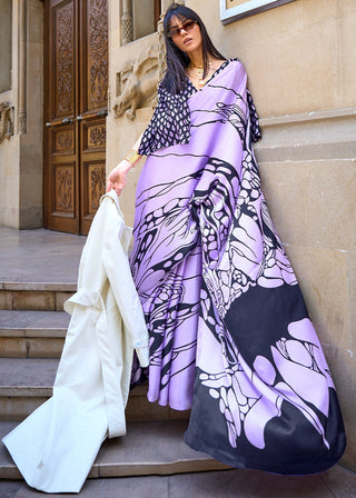 Orchid Purple Designer Satin Crepe Printed Saree Clothsvilla